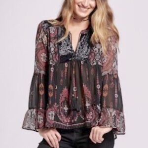 Bohemian Black and Red Paisley Blouse